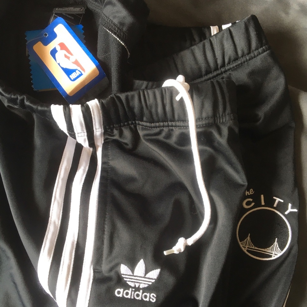 NWT ADIDAS NBA WARRIORS black white poly tack pant